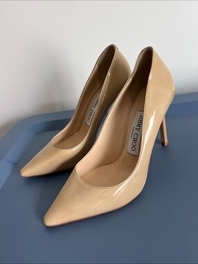 Jimmy Choo pointed toe cream tan patent leather heels 35